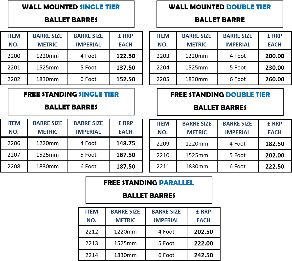 treefrog ballet barre price list